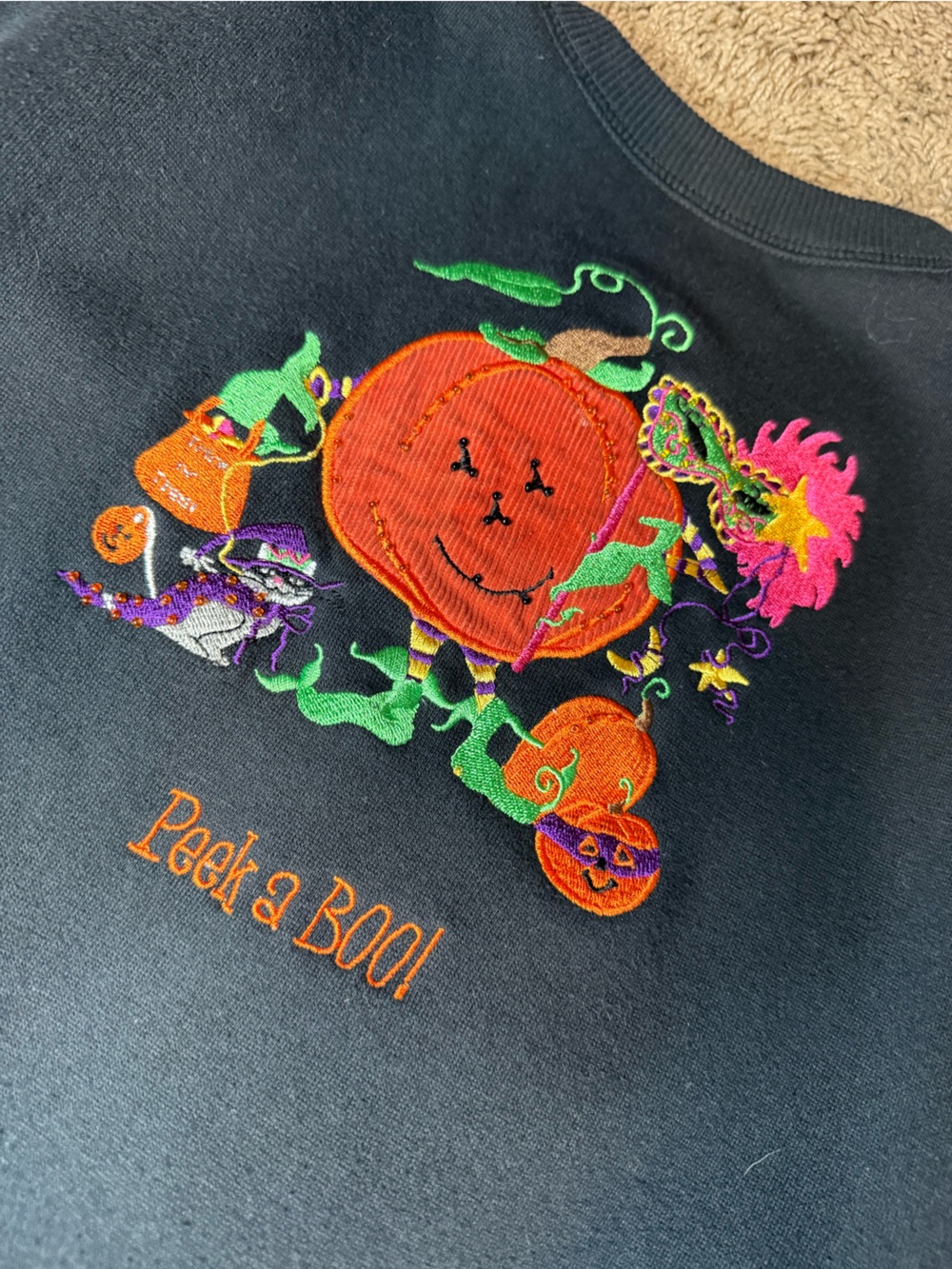Quacker Factory Peek A Boo! Jack o lantern Sweatshirt Black XXL 2 XL